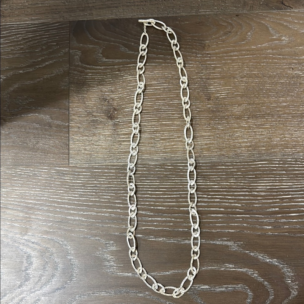 36” Hammered Link Sterling Silver Chain Necklace